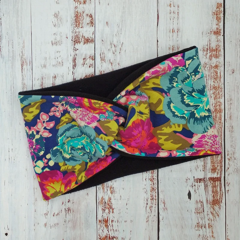 Bandeau (POLAR) - ENFANT - Printemps/Automne/Hiver – Fleurs Fuchsia Marine et Turquoise