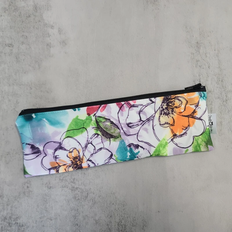 Pochette à ustensiles, brosse à dents, etc. - Sac réutilisable, lavable et imperméable - Fleurs style aquarelle