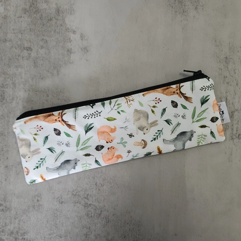 Pochette à ustensiles, brosse à dents, etc. - Sac réutilisable, lavable et imperméable - Animaux de la forêt