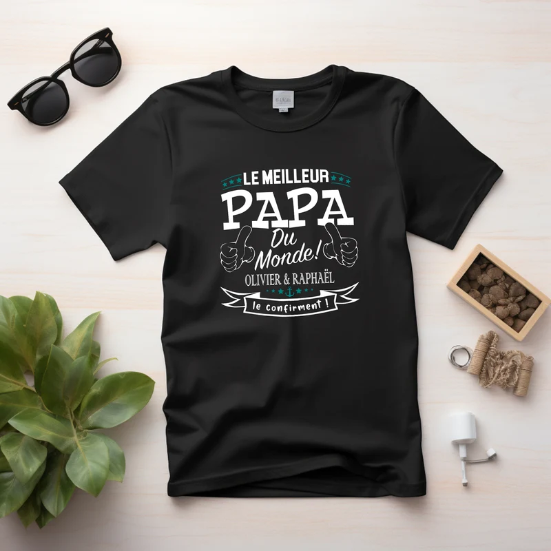 T-shirt HOMME à col rond - Le meilleur papa du monde - NOM(S) ENFANT(S)
