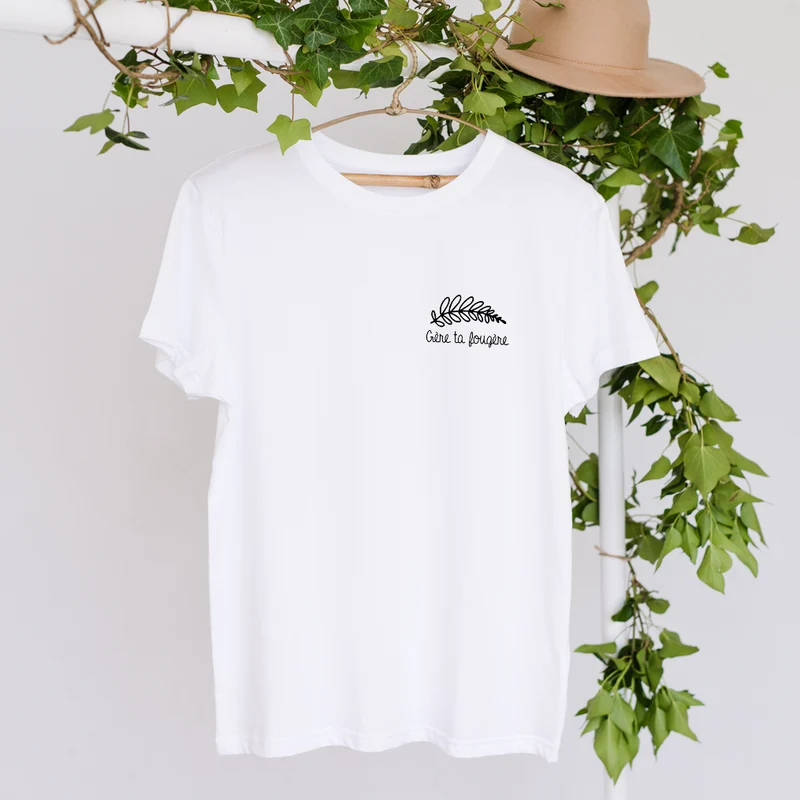 T-shirt unisexe à col rond - Gère ta fougère - Impression "pochette" - Choix de Couleurs Tissu et Dessin