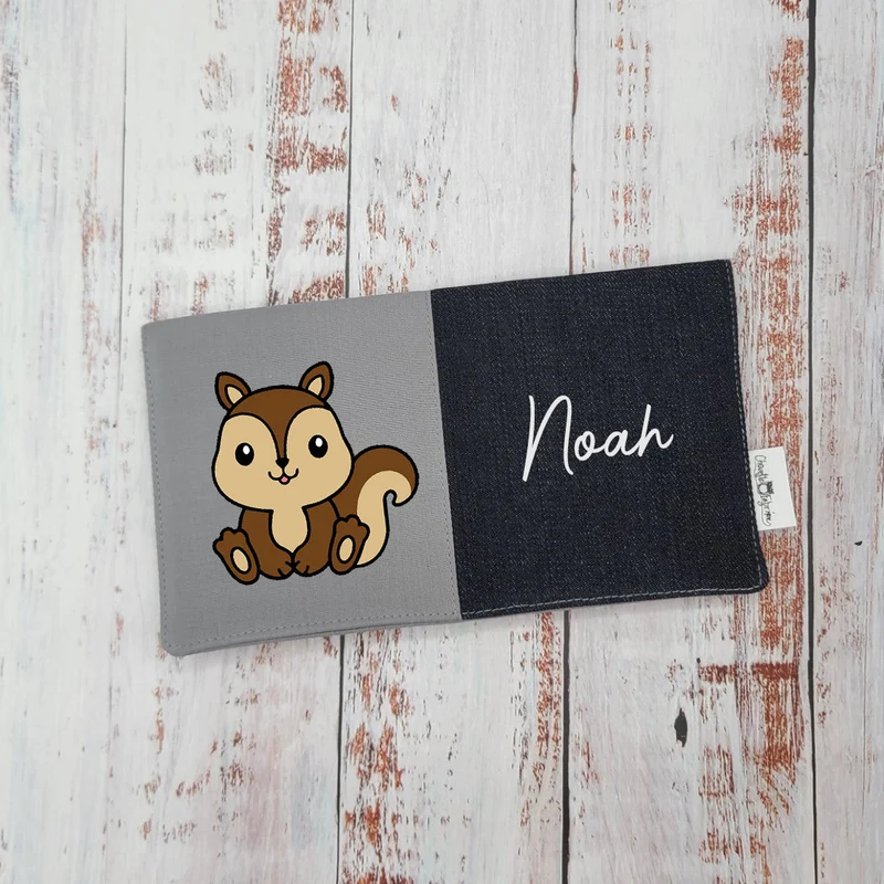 Protège-carnet de santé - Vaccination - Personnalisé - Animaux - Écureuil - GRIS