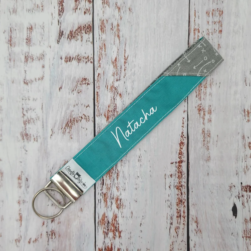 Porte-clé - PERSONNALISÉ - Dragonne - Poignet - Croquis/Jeux - Bande aqua