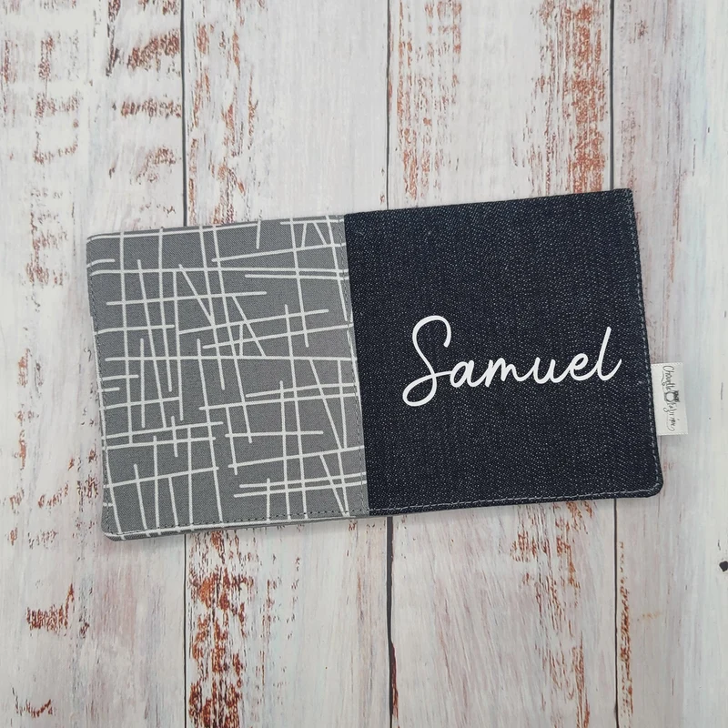 Protège-carnet de santé - Vaccination - Personnalisé - Géométrique - Sticks Gris/Blanc