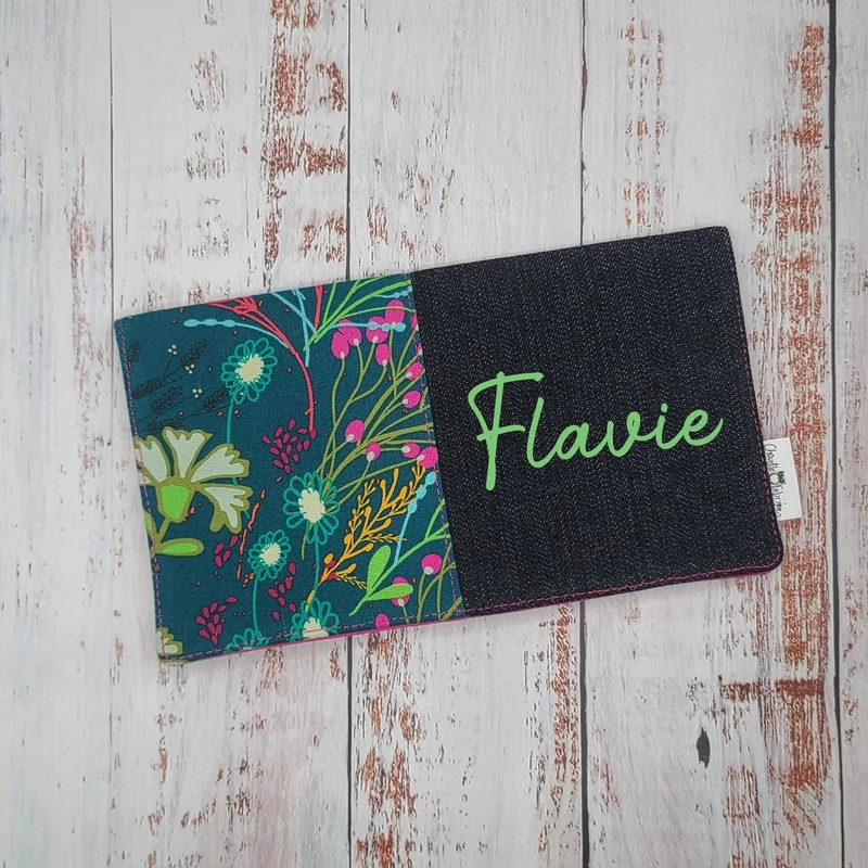 Protège-carnet de santé - Vaccination - Personnalisé - Fleurs - Fleurs sur tiges