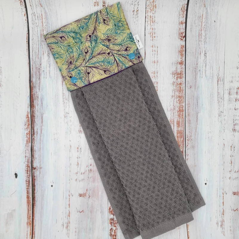 Essuie-mains - Serviette à mains - Cuisine/VR(Camping) - Serviette grise - Plumes de Paon Violet/Aqua