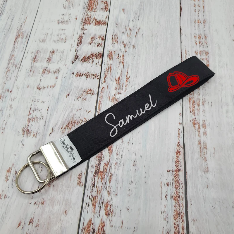Porte-clé - PERSONNALISÉ - Dragonne - Poignet - Noir - Casque de pompier