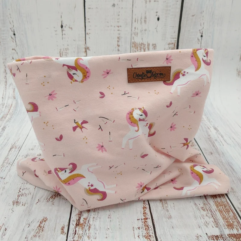 ENFANT - Cache-Cou (JERSEY) Printemps/Automne – Licornes sur fond rose pâle