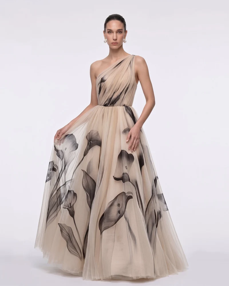 Calla Robe de bal asymétrique en tulle Lily - Beige