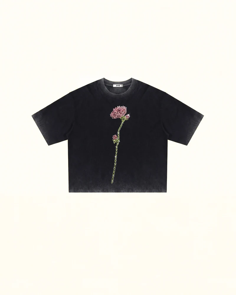 T-shirt rose en strass enchanté - Noir délavé