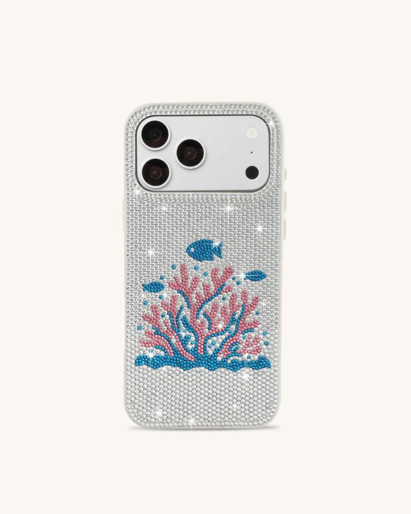 Coque de téléphone en cristal artificiel corail rose - Blanc