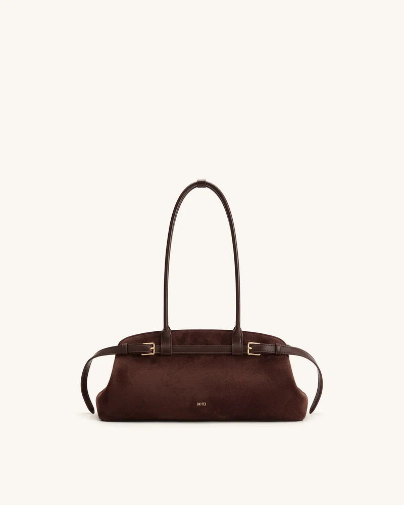 Arden Sac à bandoulière est-ouest en similicuir suédé avec détail ceinture - Marron café