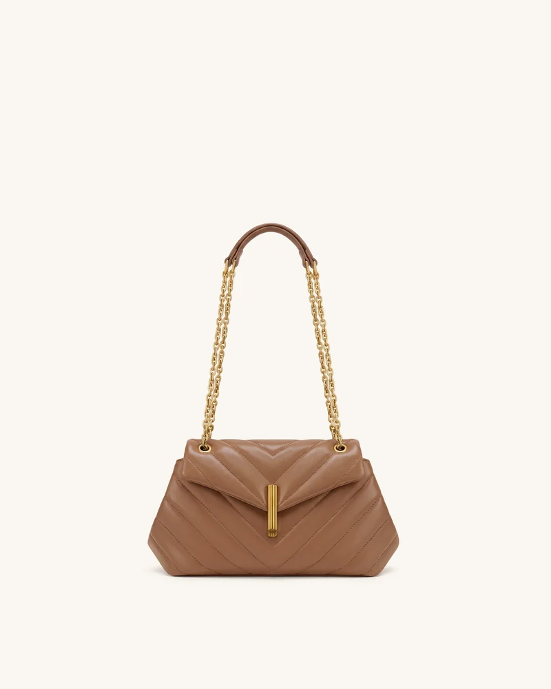 Valerie Sac porté épaule matelassé à rabat et chaîne - Marron caramel