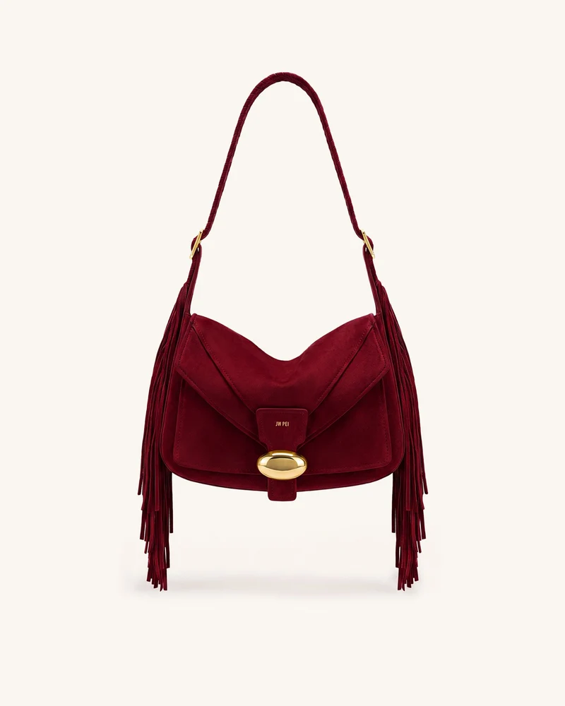 Avery Sac porté épaule à franges en faux daim - Bordeaux