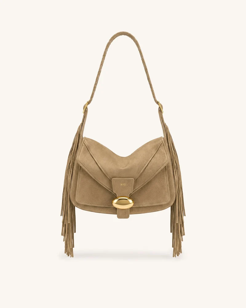Avery Sac porté épaule à franges en faux daim - Kaki