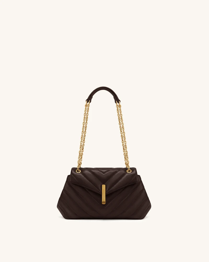 Valerie Sac à bandoulière à rabat matelassé et chaîne - Marron foncé