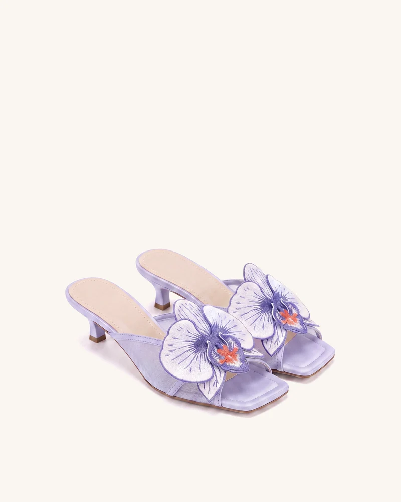 Serena Mules oversize brodées d'orchidées - Violet