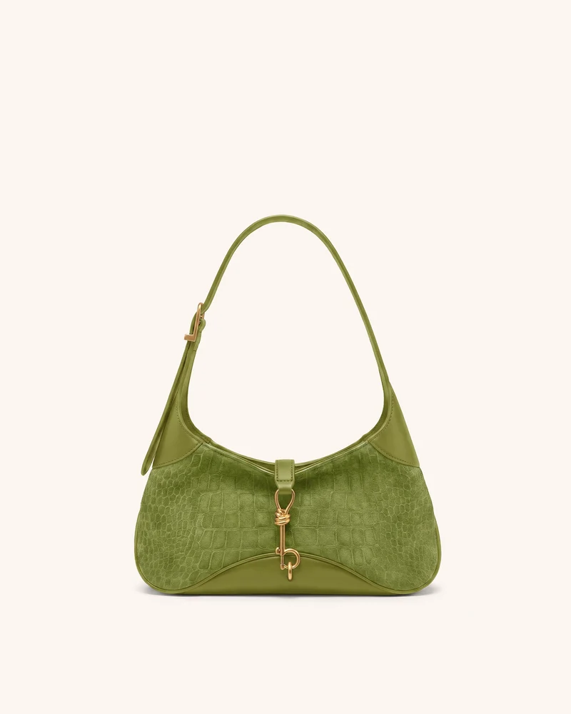 Juliette Sac à bandoulière Est-Ouest à breloque clé en faux daim - Effet croco vert