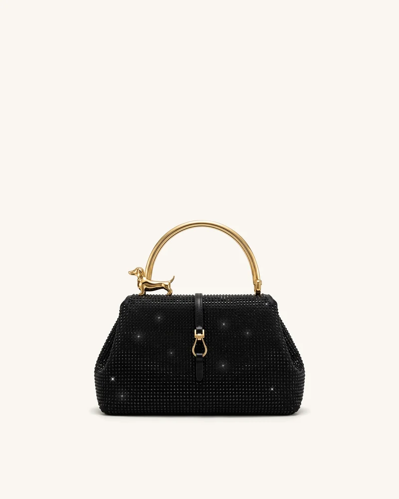 Bruna Sac à main à anse supérieure en métal en forme de teckel avec cristaux artificiels - Noir