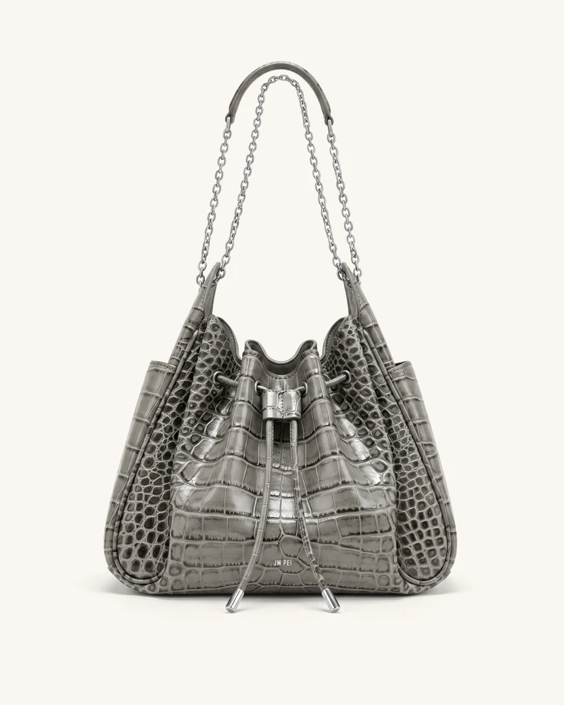 Rowan Sac seau à cordon de serrage froncé avec chaîne - Crocodile gris