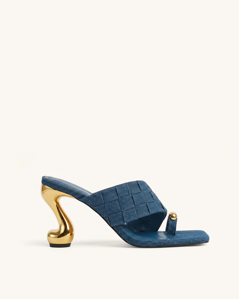 Noemi Mules à bout carré avec détails métalliques tissés - Bleu denim