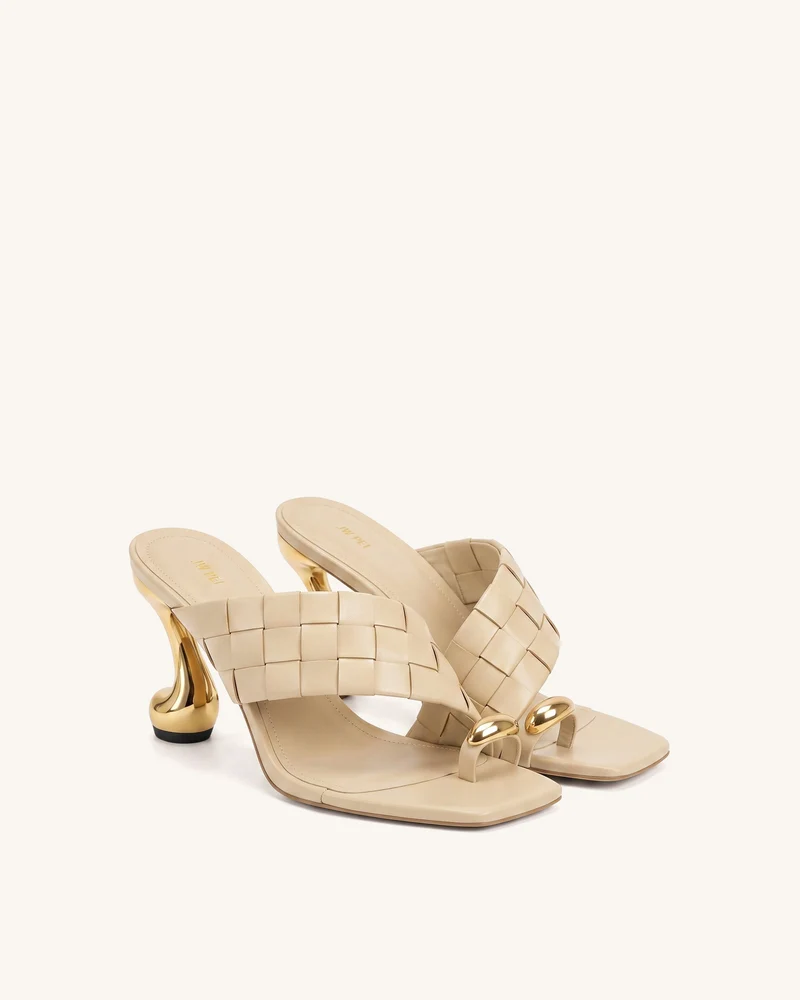 Noemi Mules à bout carré avec détails métalliques tissés - Abricot