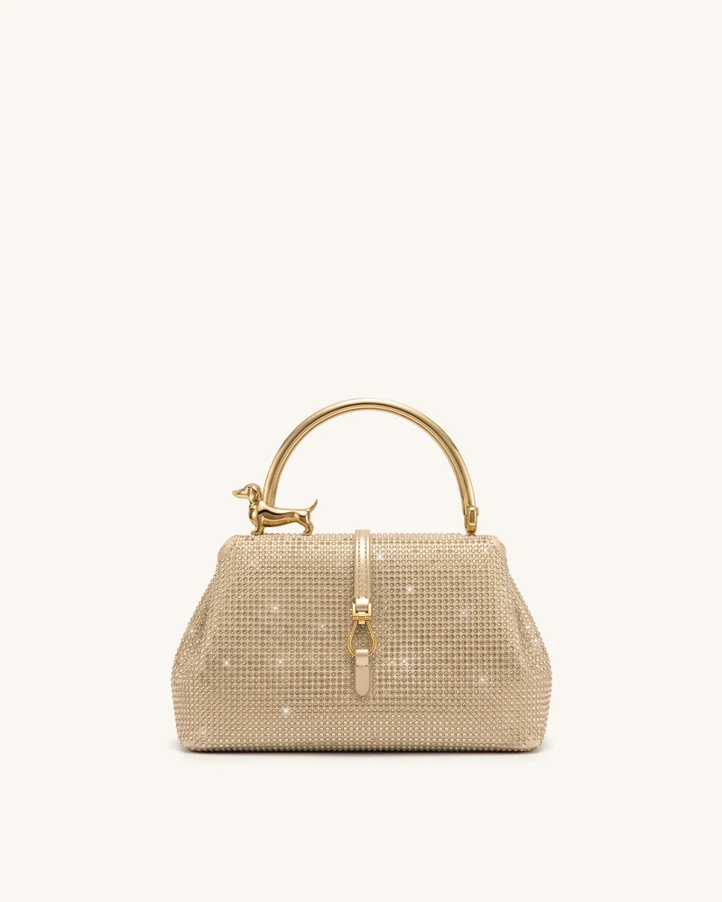 Bruna Sac à poignée supérieure en métal motif teckel en cristal artificiel - Champagne