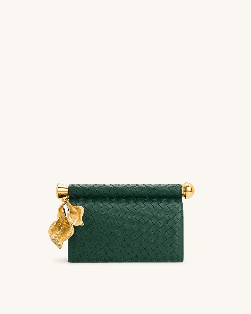 Holly Pochette ornée d'un pendentif en métal tissé - Vert foncé