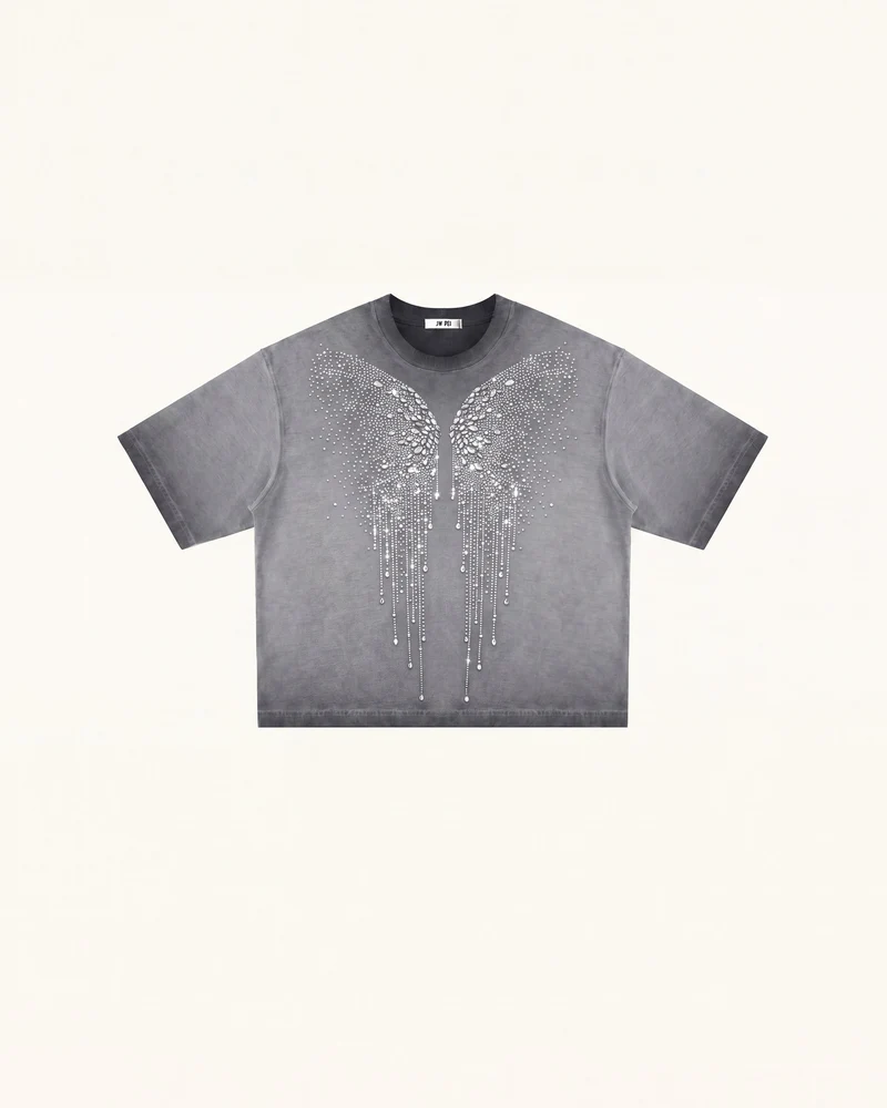 T-shirt The Angelic Dripping Crystal Wings - Gris délavé