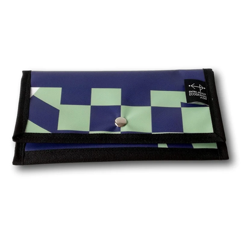 Portefeuille (GRAND) avec poche de monnaie - écoresponsable - bleu et vert