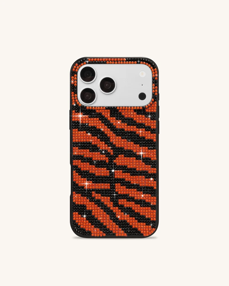 Coque de téléphone cristal artificiel motif tigre - Noir