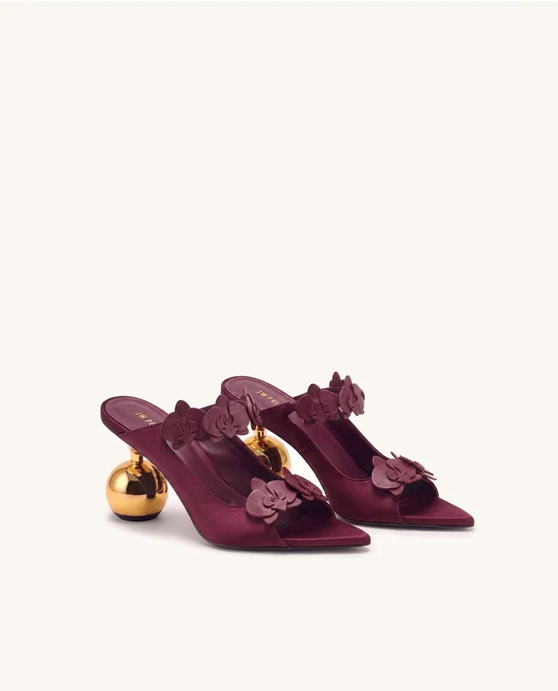 Rosalie Mules à talon sphérique et appliqués orchidée - Bordeaux