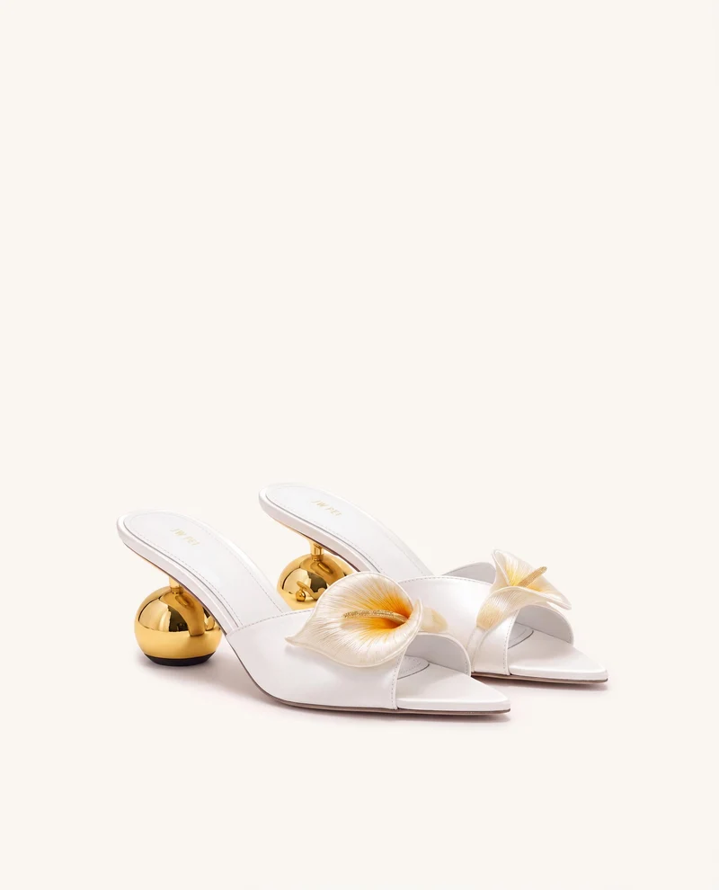 Bianca Mules Calla Lily à talon sphérique - Blanc