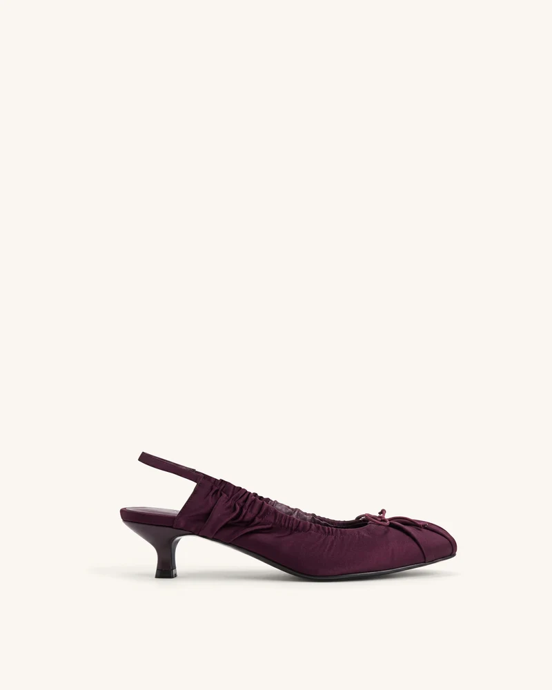 Solenne Escarpins slingback froncés à nœud en satin - Bordeaux