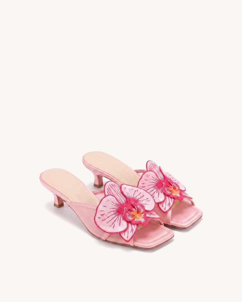 Serena Mules oversize à broderies orchidées - Rose