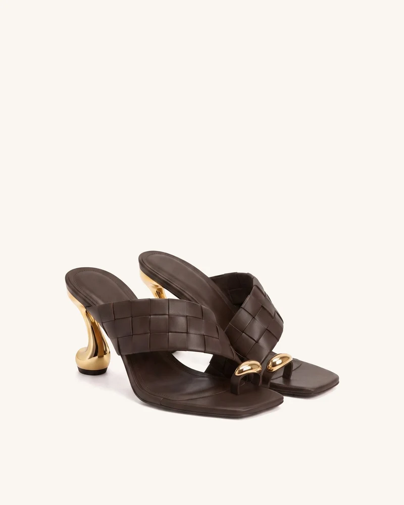 Noemi Mules à bout carré avec détails tissés - Marron foncé