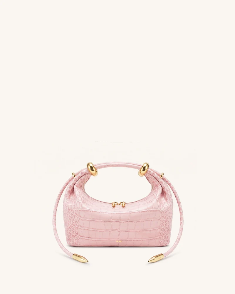 Ellie Sac à main à poignée supérieure orné d'un anneau métallique - Rose sakura effet croco