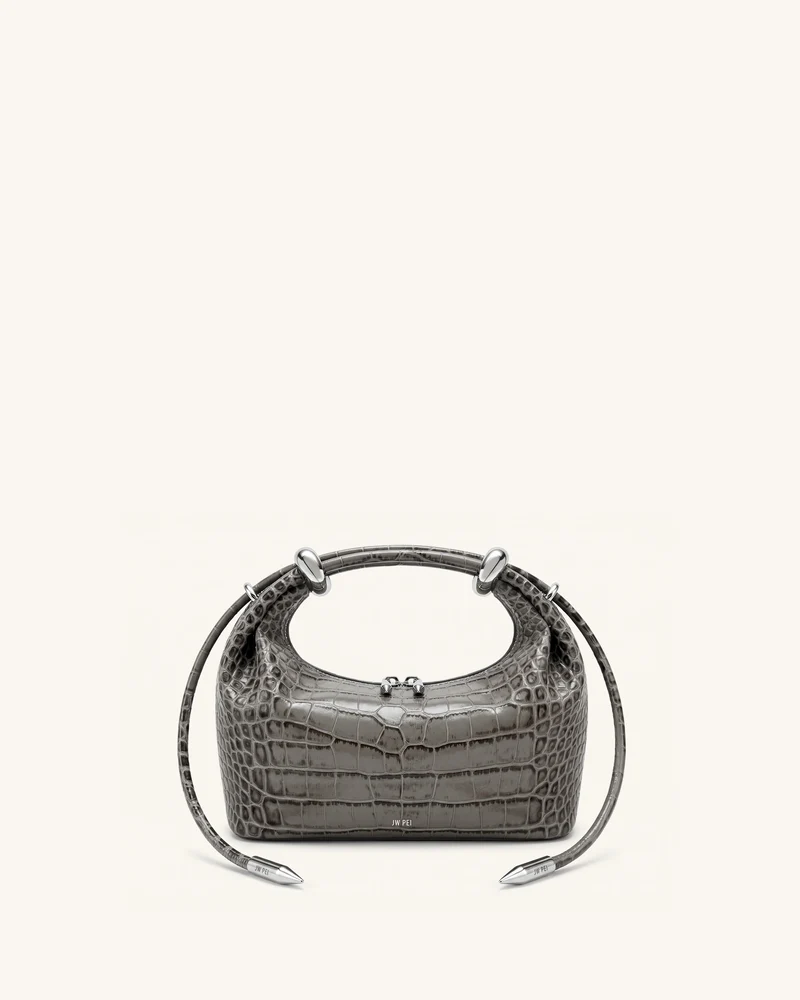 Ellie Sac à main à poignée supérieure orné d'un anneau métallique - Gris moyen effet croco