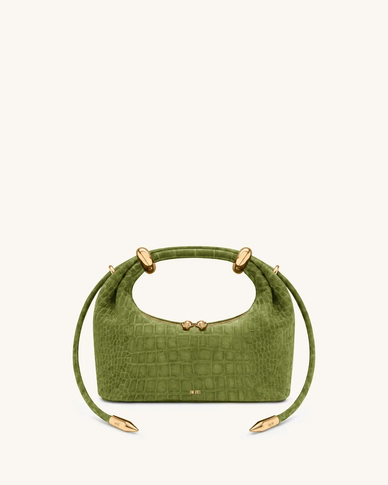 Ellie Sac à main en suédine avec anneau en métal - Effet croco vert