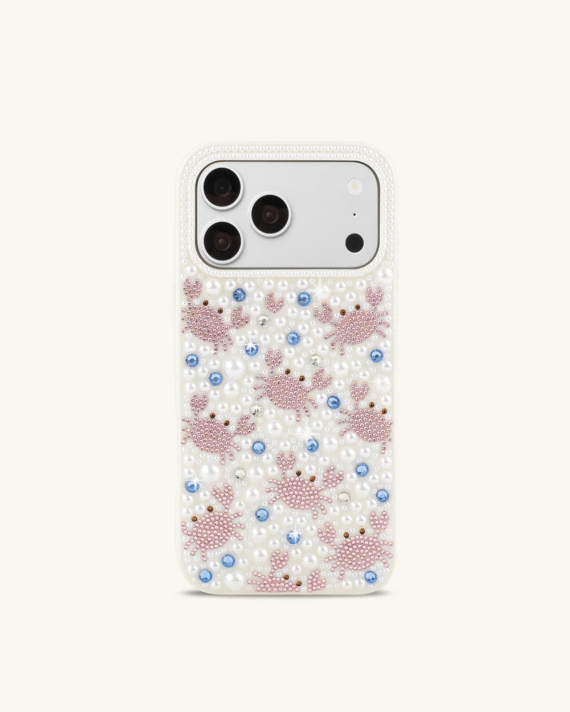 Coque de téléphone à motif crabe et fausses perles - Blanc