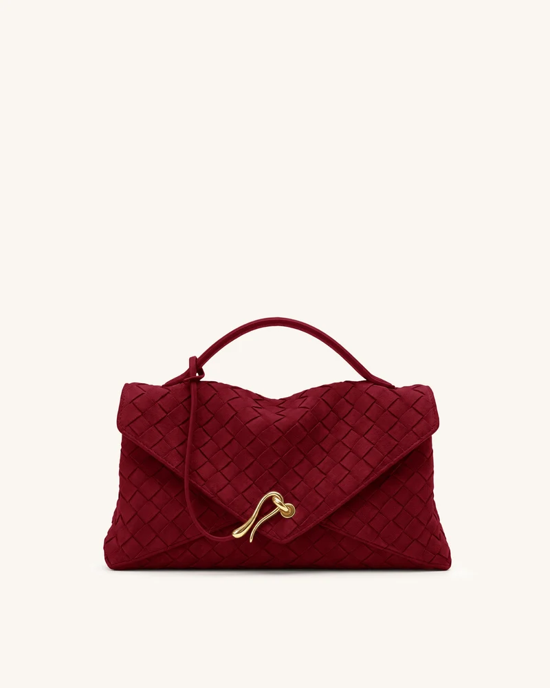 Celeste Sac enveloppe tissé en faux daim - Rouge baie