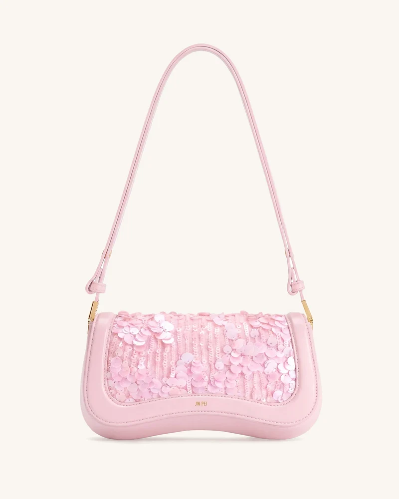 Joy Sac porté épaule à sequins - Rose poudré