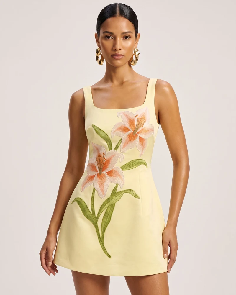 Lily Robe courte trapèze sans manches à imprimé floral - Jaune