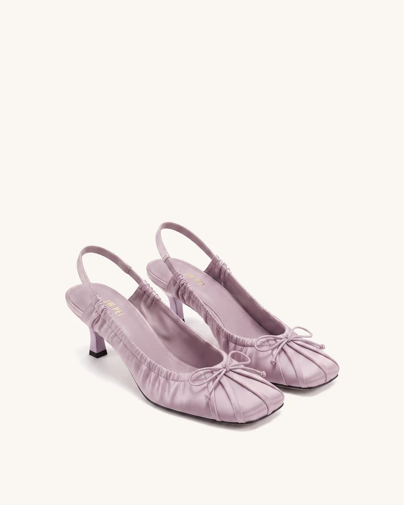 Solenne Escarpins à bride arrière froncés avec nœud en satin - Violet