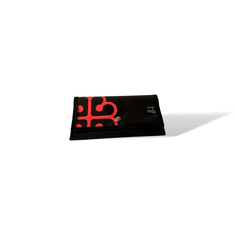 Portefeuille (GRAND) avec poche de monnaie - écoresponsable - noir texte et logo Montréal rouge