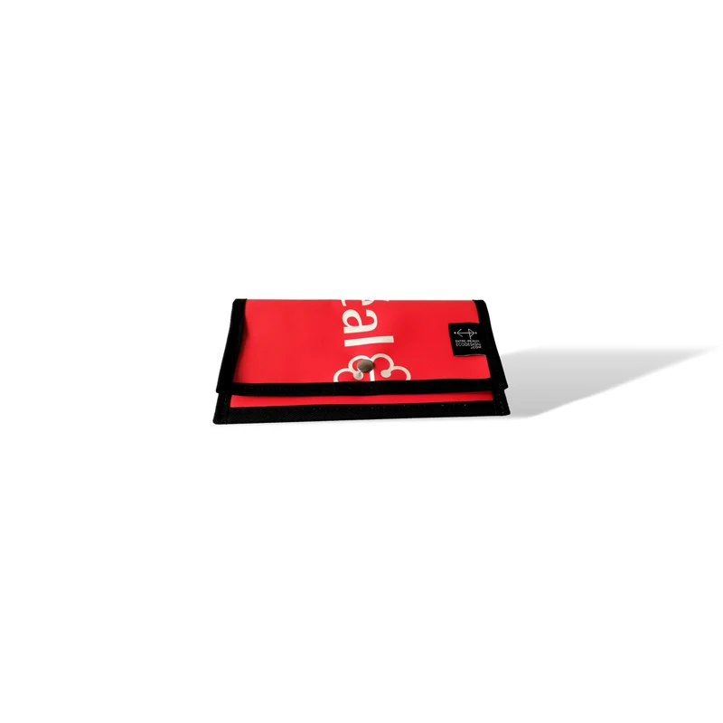 Portefeuille (GRAND) avec poche de monnaie - écoresponsable - rouge texte et logo Montréal blanc