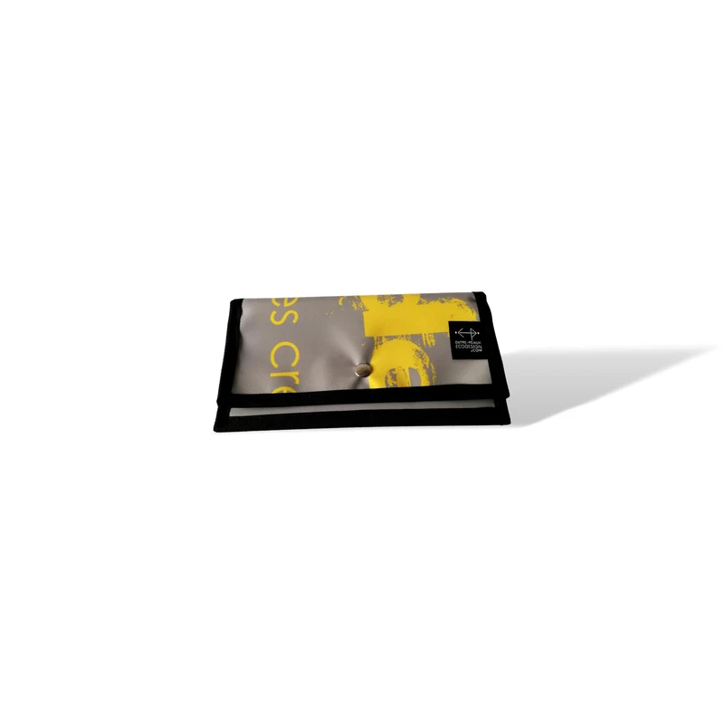Portefeuille (GRAND) avec poche de monnaie - écoresponsable - gris et jaune
