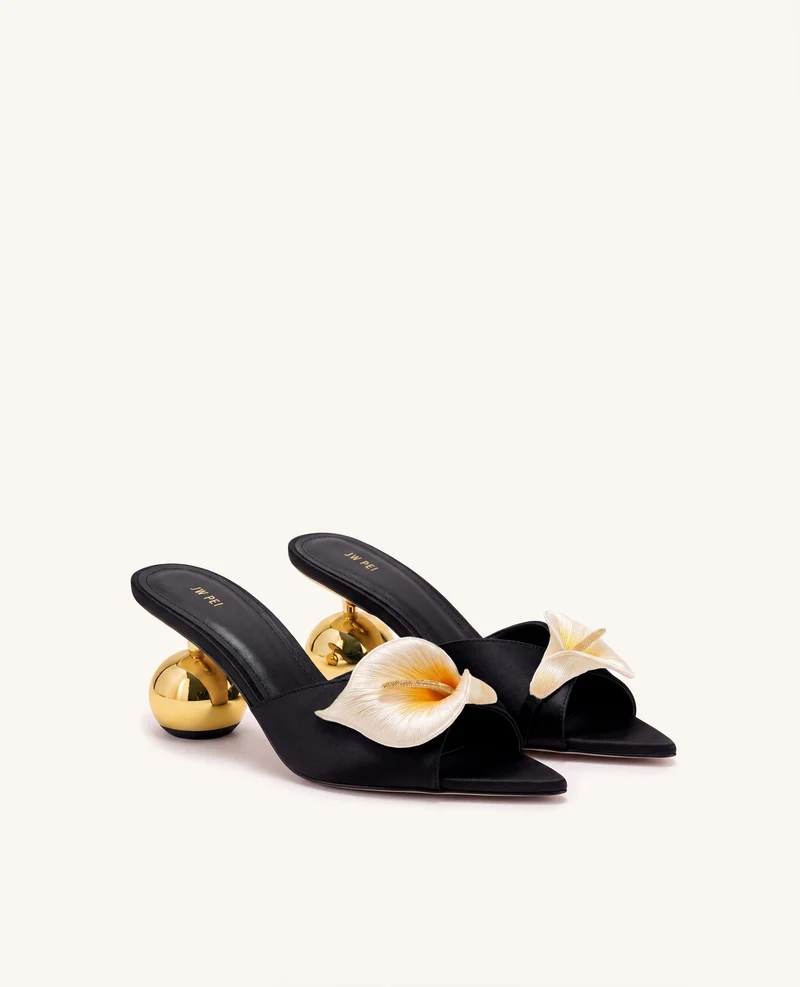 Bianca Mules à talon sphérique Calla Lily - Noir