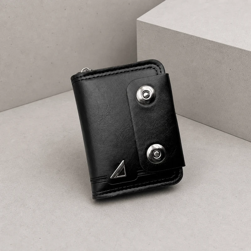 Portefeuille Homme Zippé Compact Anti-RFID Bouton Pression