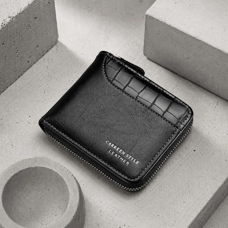 Portefeuille Homme Similicuir Effet Croco Zippé RFID